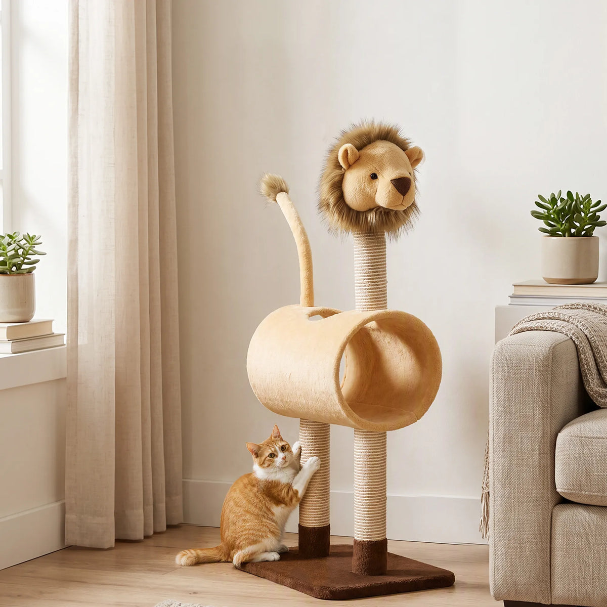 Draskyklė katėms, 104 cm, su tuneliu ir draskymo stulpais, iki 7 kg