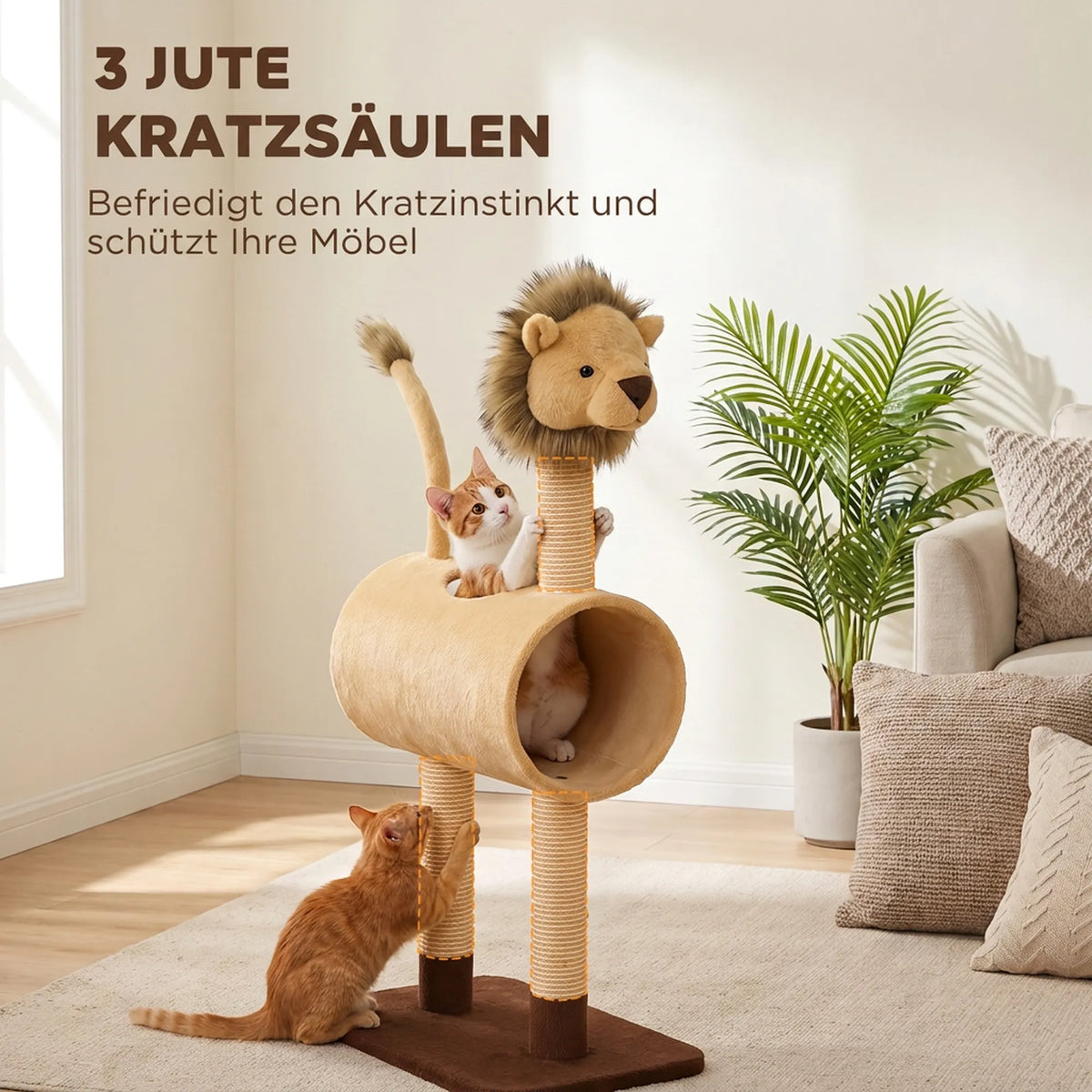 Draskyklė katėms, 104 cm, su tuneliu ir draskymo stulpais, iki 7 kg
