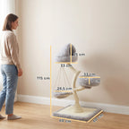 Draskyklės matmenų schema su moters silueto palyginimu: 115 cm aukštis, 60x60 cm pagrindas
