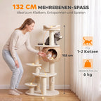 Draskyklė katėms, 132 cm, su slėptuve, guoliu ir 3 kamuoliukais, 1–2 katėms iki 6 kg