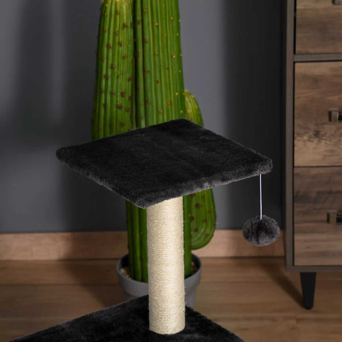 Draskyklė katėms, 72 cm, su platforma ir sizalio stulpais, pilka