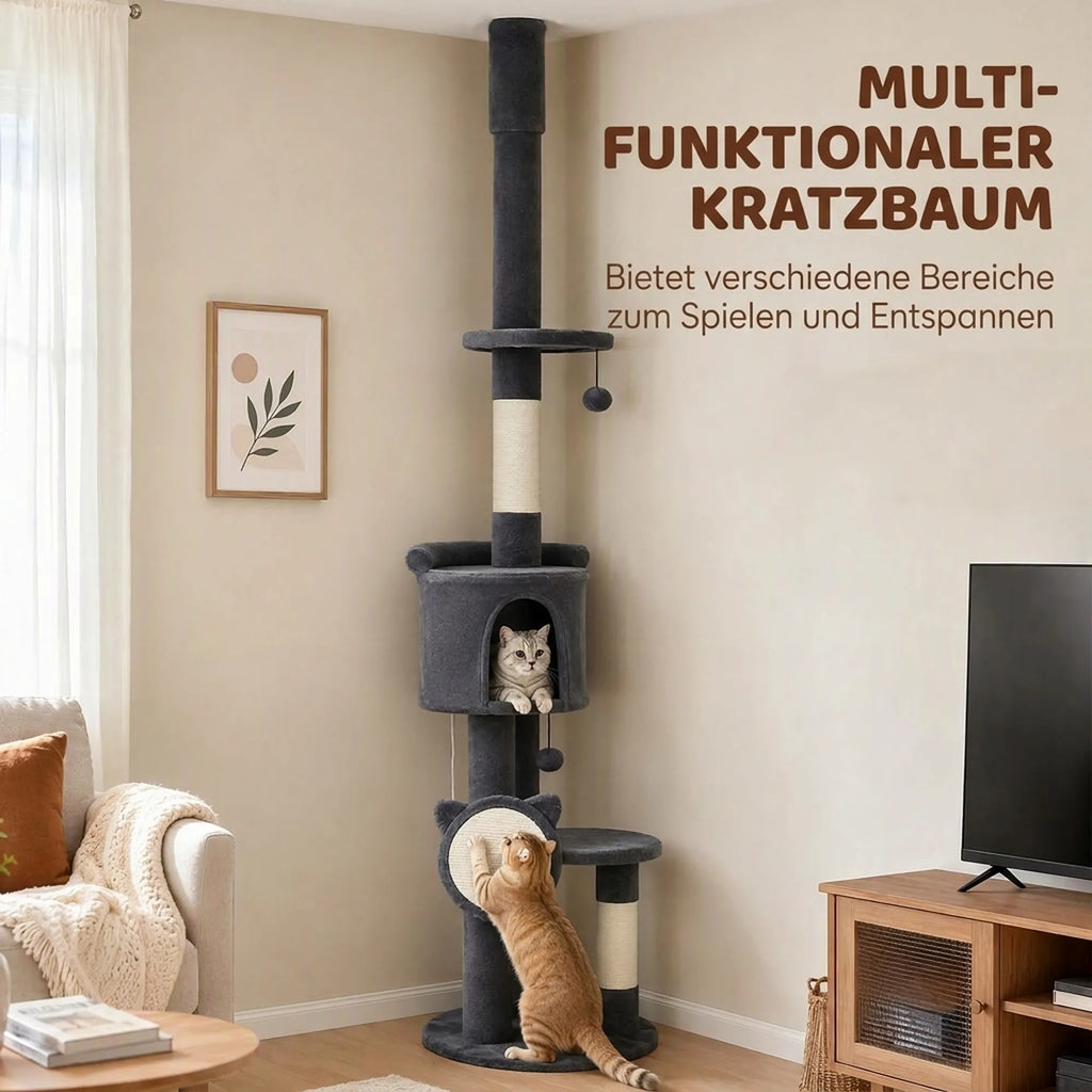 Draskyklė katėms iki lubų, reguliuojamo 225–255 cm aukščio, 5 aukštų