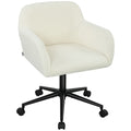 Drehbarer Bürostuhl mit Rollen, Schreibtischstuhl, Fleece-Stoff, Schaumstoff, höhenverstellbar, Homeoffice, Cremeweiß