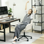 Drehbarer Bürostuhl mit Rollen, Schreibtischstuhl, Fleece-Stoff, Schaumstoff, höhenverstellbar, Homeoffice, Cremeweiß