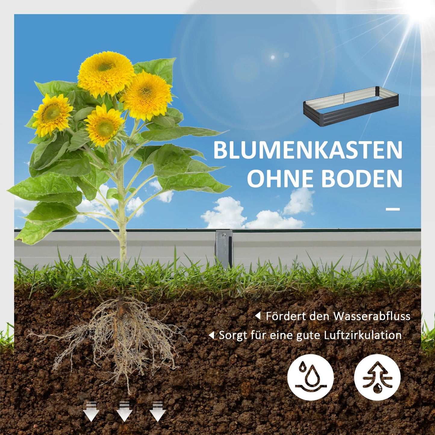 Plieninis aukštas lysvė, atviras dugnas, paprasta konstrukcija, 95L x 90,5B x 29,8H cm, pilkos spalvos