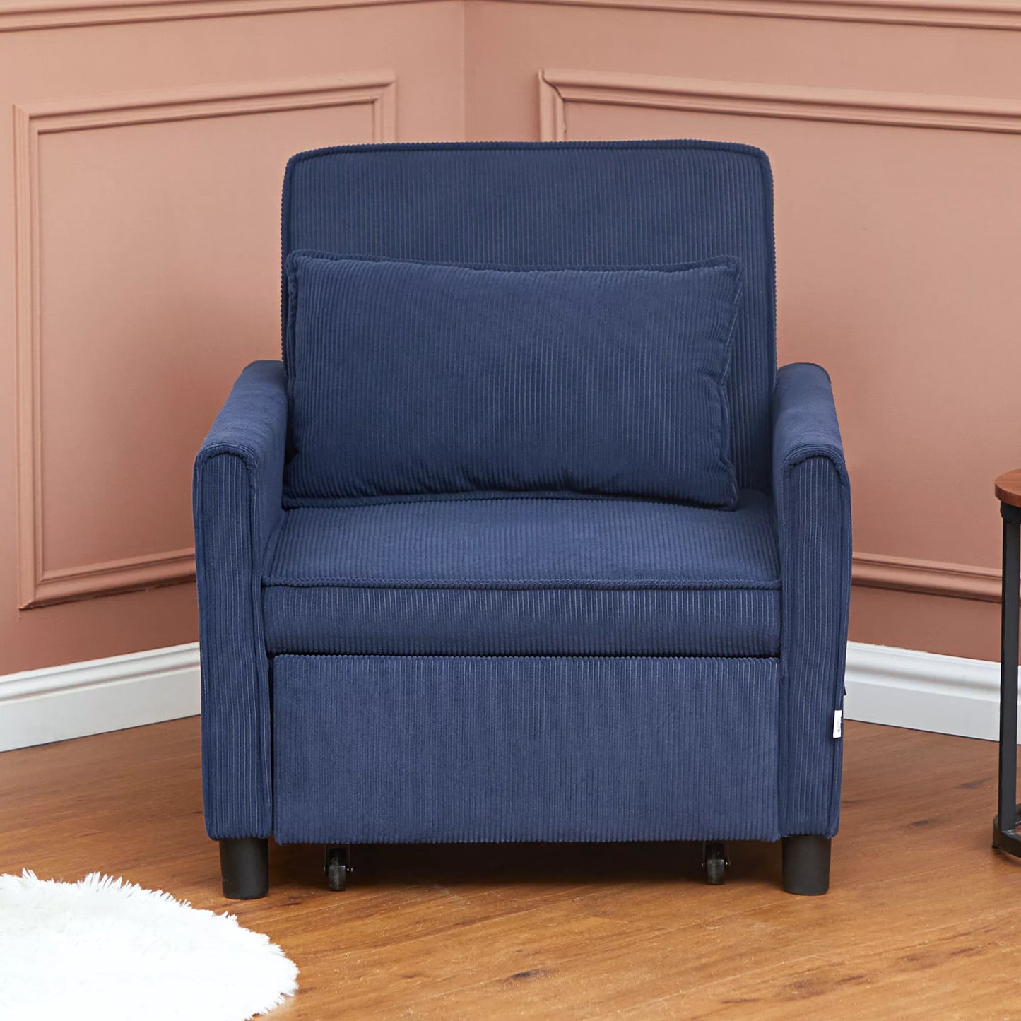 Miegamoji kėdė, reguliuojama, 3 padėtys, kordas apmušalas, iki 120 kg, Mėlyna