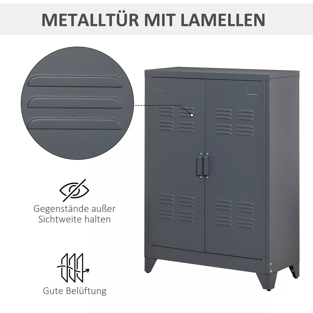 Pilka metalinė spinta su lamelių durelėmis