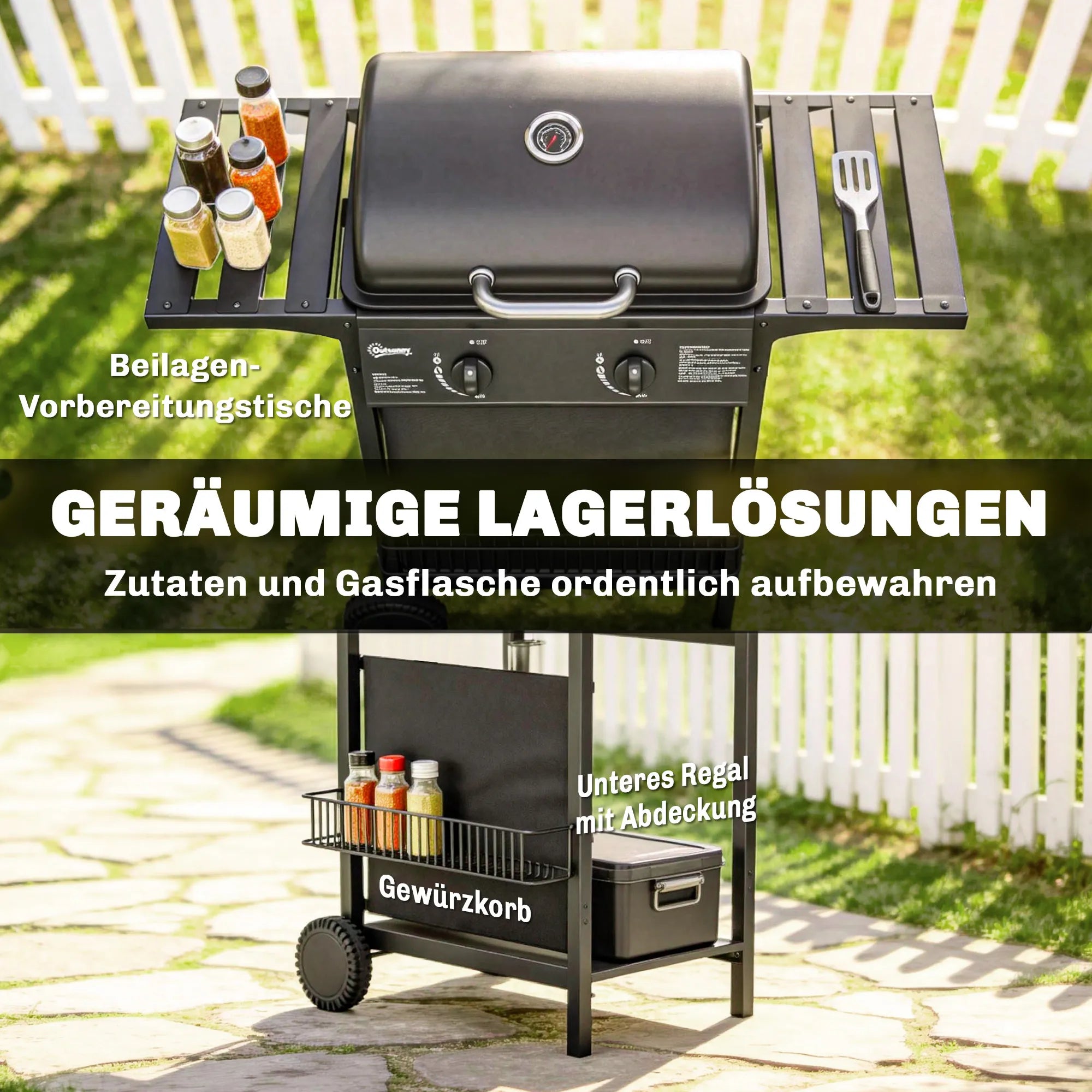 Dujinis grilis 5 kW su 2 degikliais ir termometru juodas