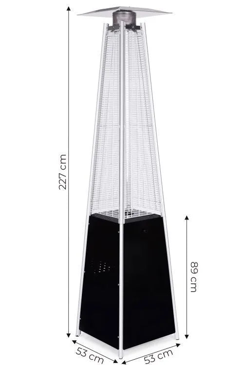 Dujinis terasos šildytuvas 13 kW, piramidė su stikliniu vamzdžiu, 227 cm, juodas