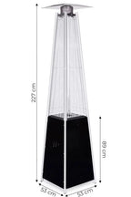 Dujinis terasos šildytuvas 13 kW, piramidė su stikliniu vamzdžiu, 227 cm, juodas