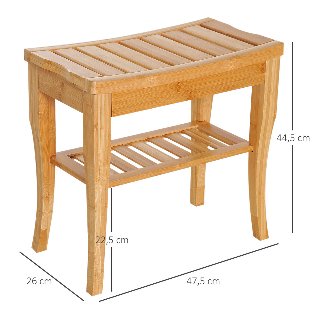 Dušo kėdė su lentyna, bambukinė iki 100 kg, 47,5 x 26 x 44,5 cm, natūralaus medžio