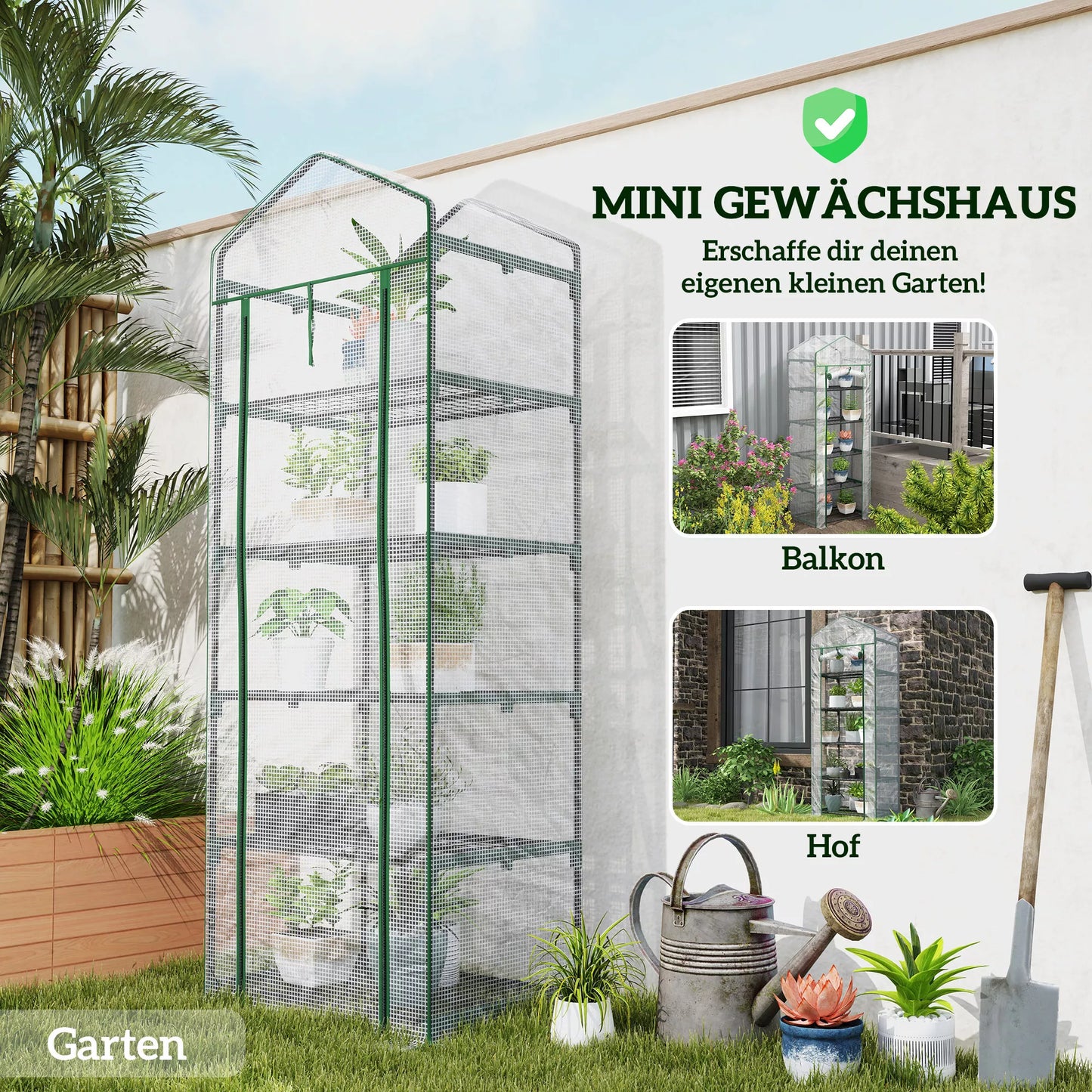 Mini šiltnamis gėlėms ar daržovėms, plienas, plastikas, 69P x 49A x 193A cm, baltas