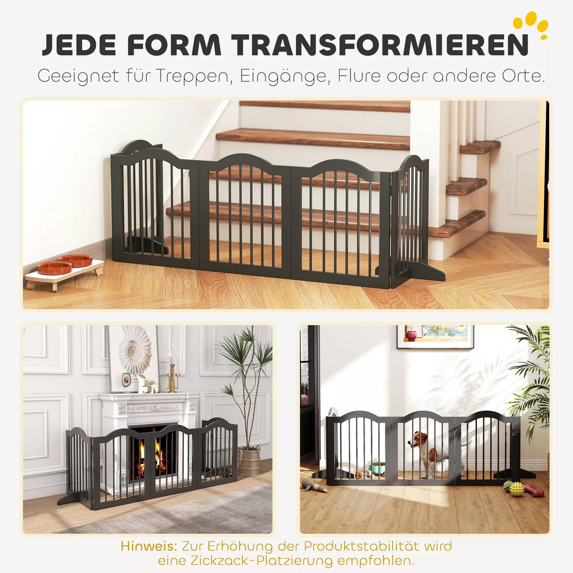 Šunų atitvaras, laisvai pastatomas apsauginis tinklas su kojelėmis, sulankstomas, 5 paneliai, 261,5 x 29,5 x 61 cm, juodas