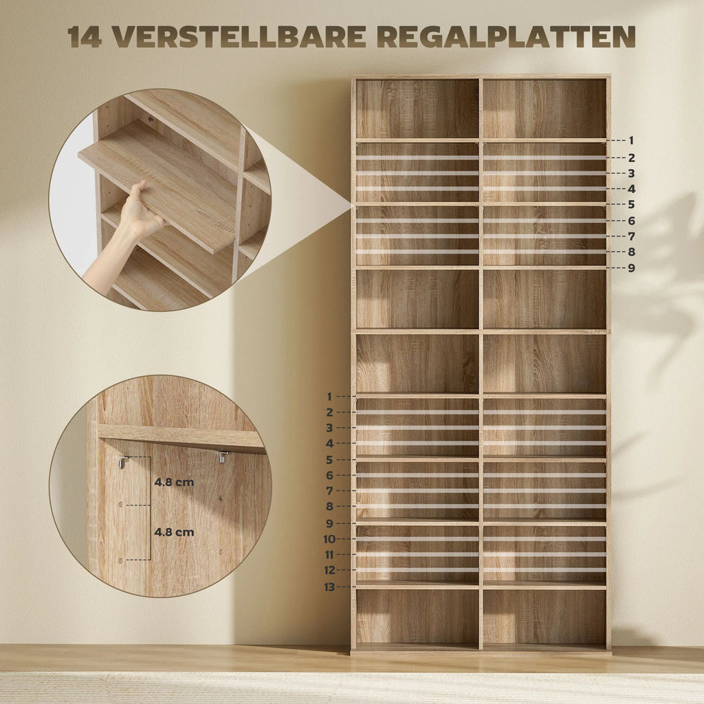 DVD lentyna su 14 reguliuojamų lentynų, talpa iki 640 CD / 360 DVD, natūralaus medžio spalvos