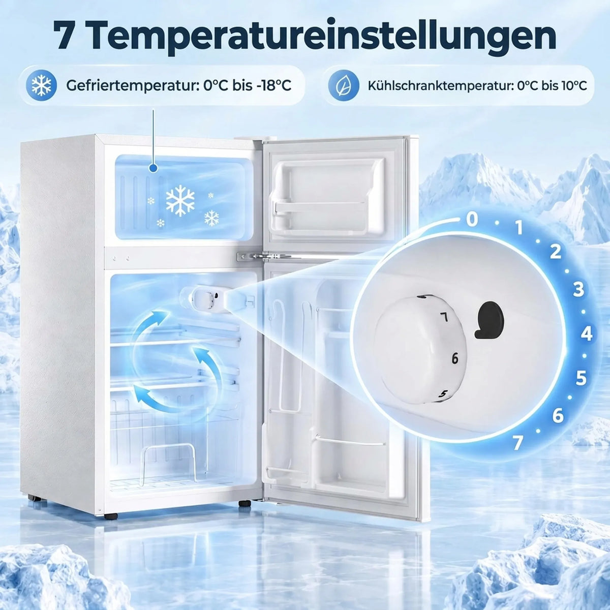 Dviduris mini šaldytuvas su šaldiklio skyriumi, reguliuojamu termostatu, 90 l, baltas