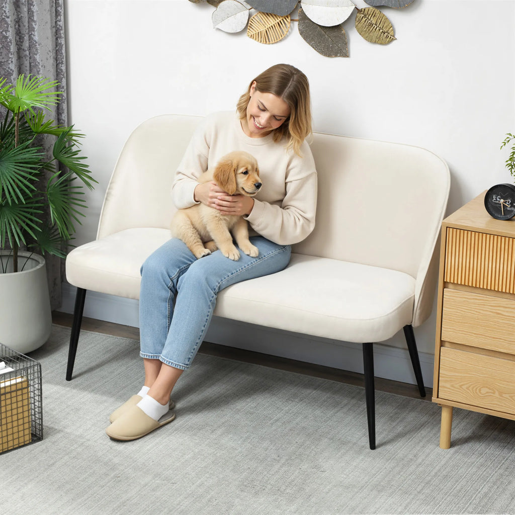 Dviejų vietų sofa, 127 cm pločio, smėlio spalvos