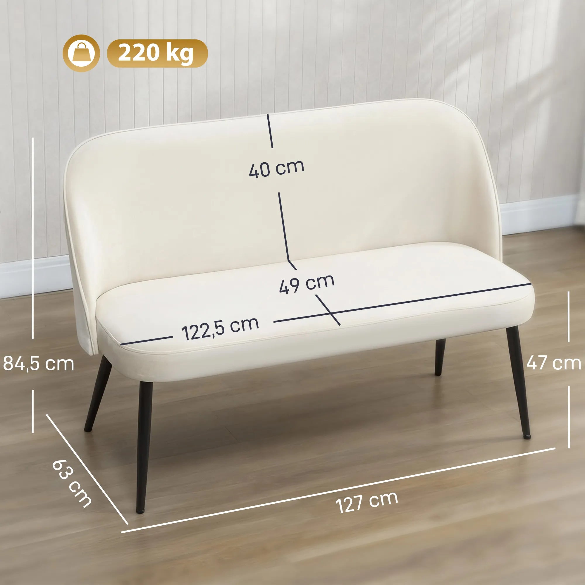 Dviejų vietų sofa, 127 cm pločio, smėlio spalvos