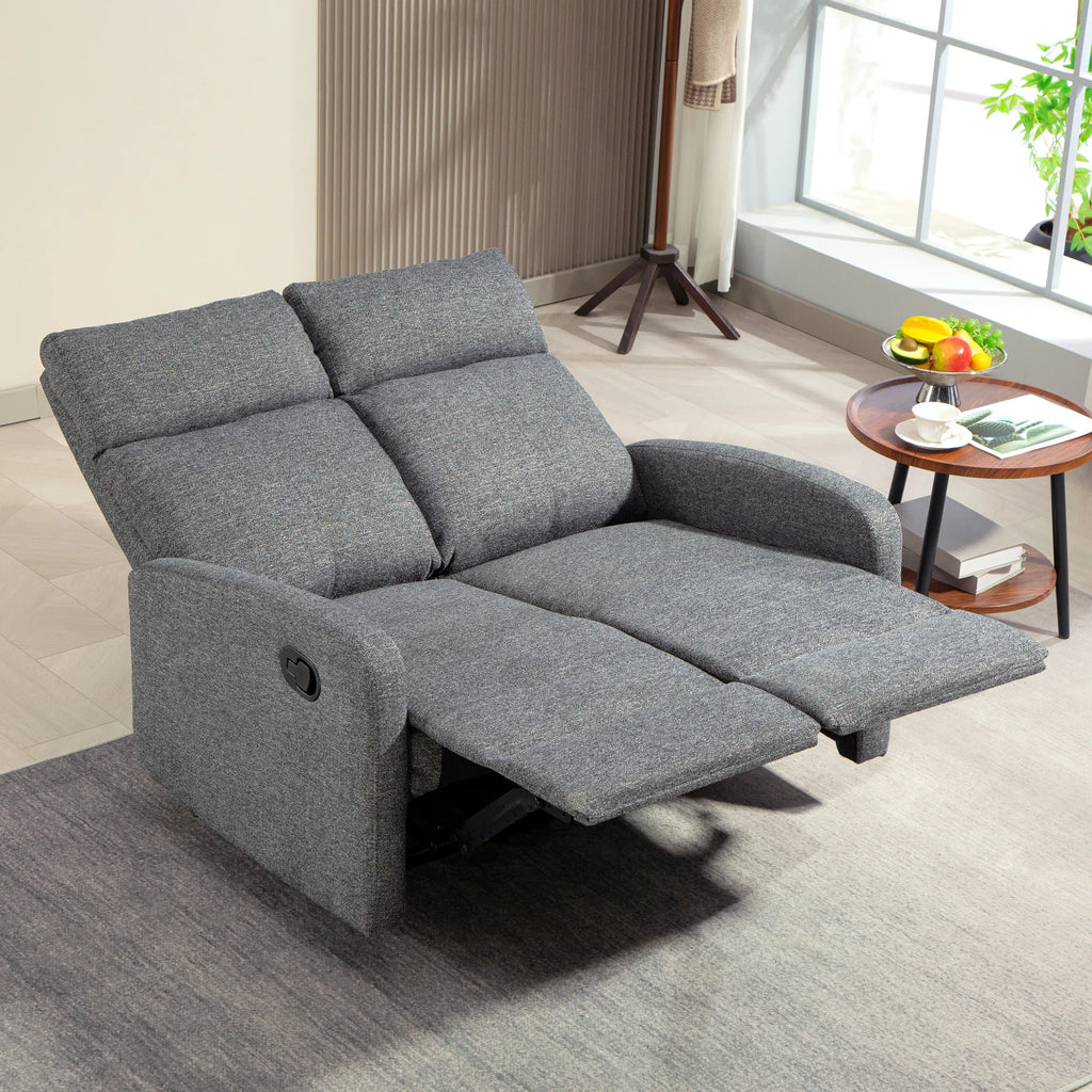 Dviejų vietų sofa su reguliuojamais atlošais ir kojų atrama, pilka