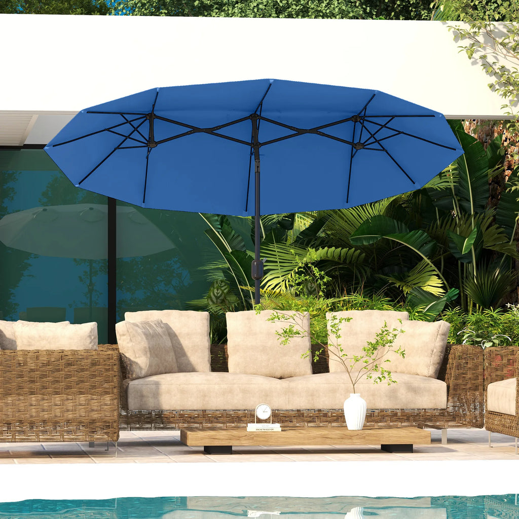 Dvigubas lauko skėtis poliesteris metalas 285 x 147 cm reguliuojamas mėlynas