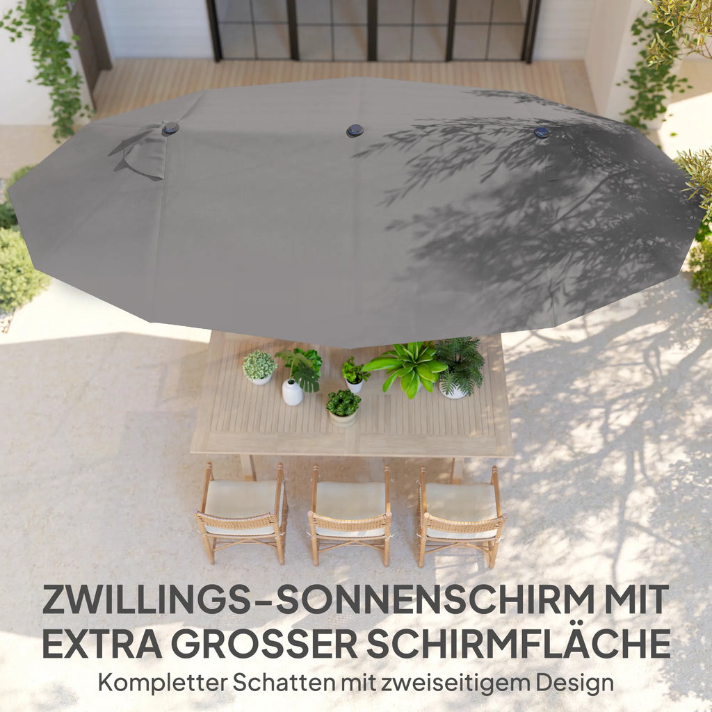 Dvigubas skėtis nuo saulės 455 x 265 cm, UV apsauga Skėtis nuo saulės su rankine, balkono skėtis, atsparus vėjui Skėtis su rankine Apsauga nuo saulės balkonui, sodui, pilkos spalvos