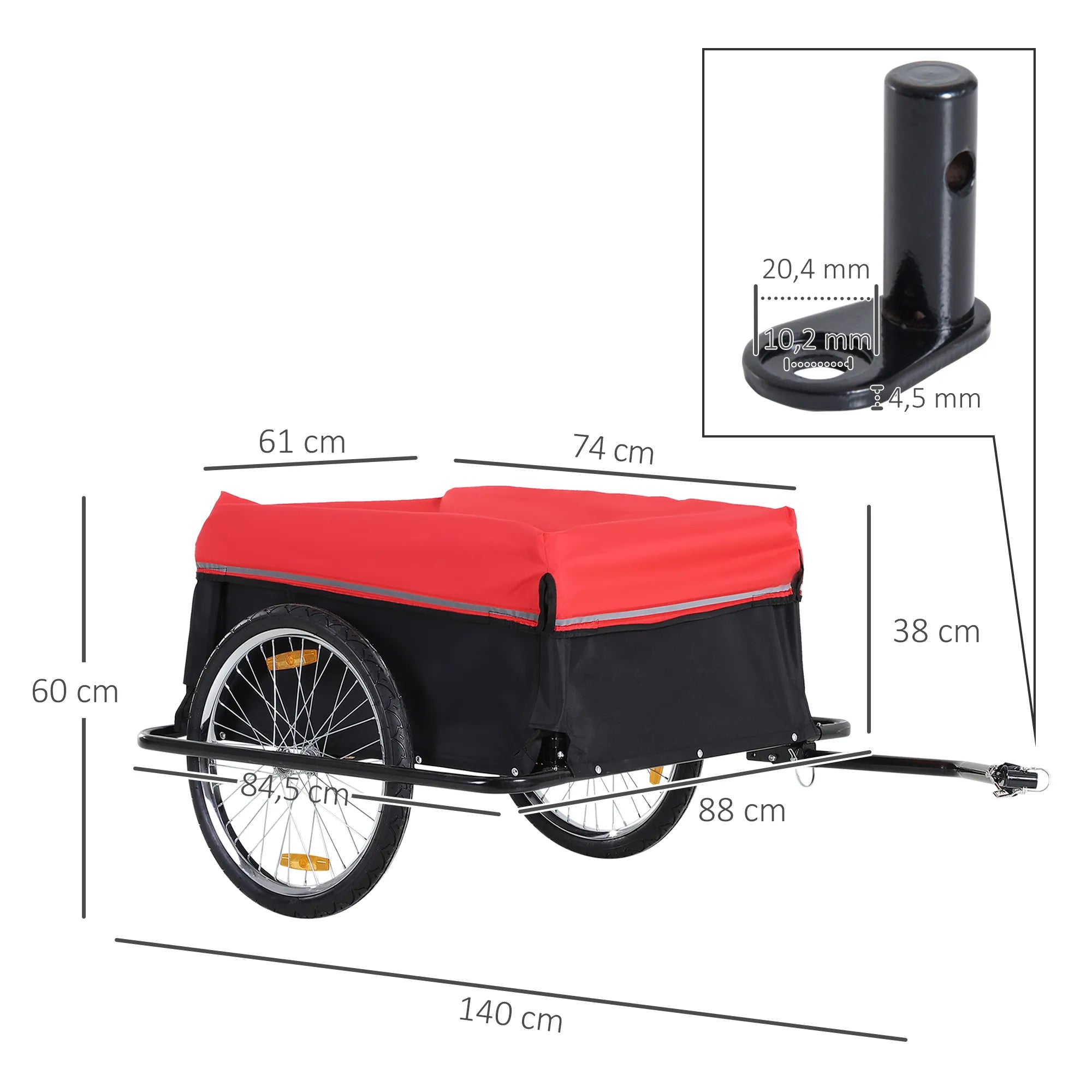 Dviračio krovininė priekaba, 40 kg, sulankstoma, juoda ir raudona
