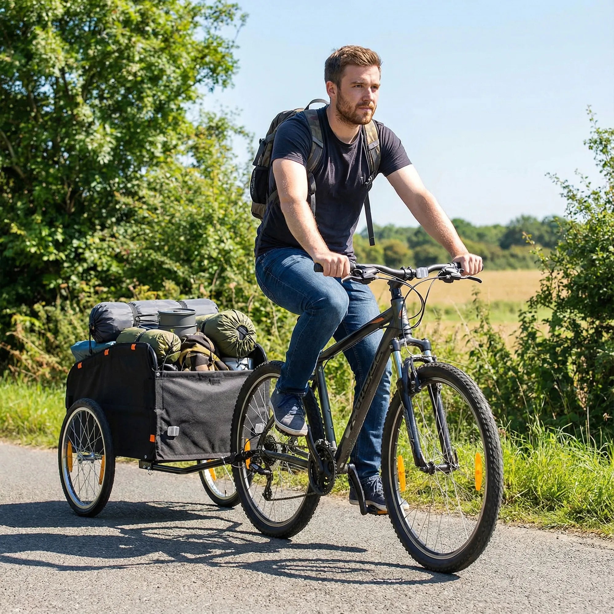 Dviračio priekaba krovininė 170 l, iki 40 kg, su uždangalu, raudona