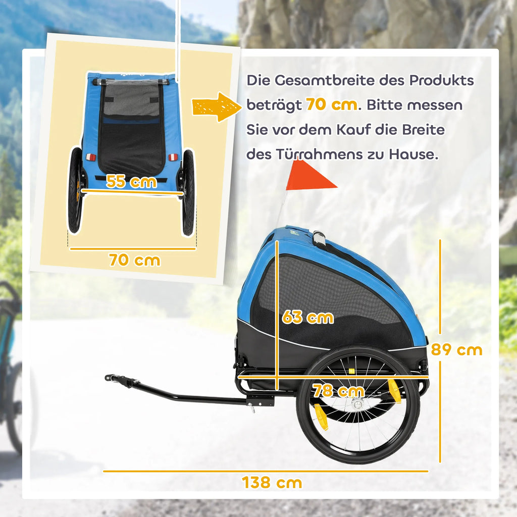 Dviračio priekaba šunims su tinkleliu iki 20 kg, mėlyna