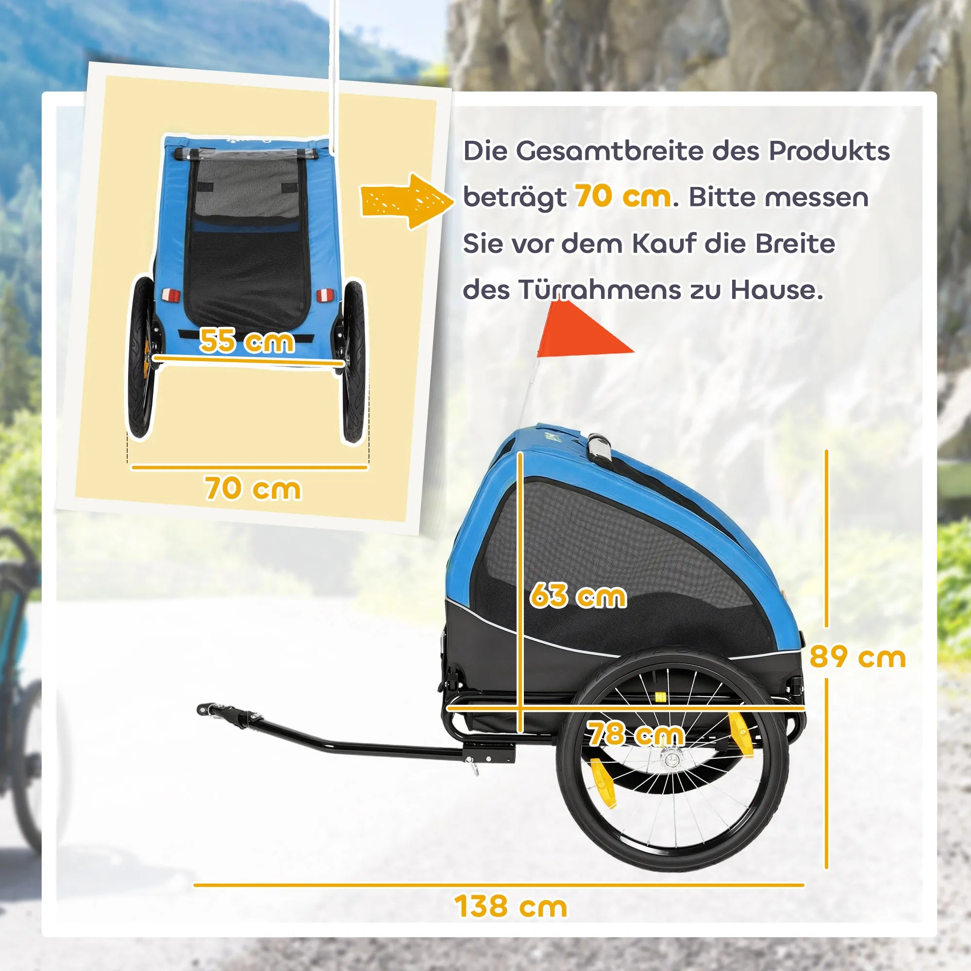Dviračio priekaba šunims su tinkleliu iki 20 kg, mėlyna