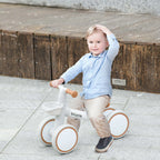 Dviratis be pedalų, 1–3 metų vaikams, reguliuojama sėdynė, rudas/baltas