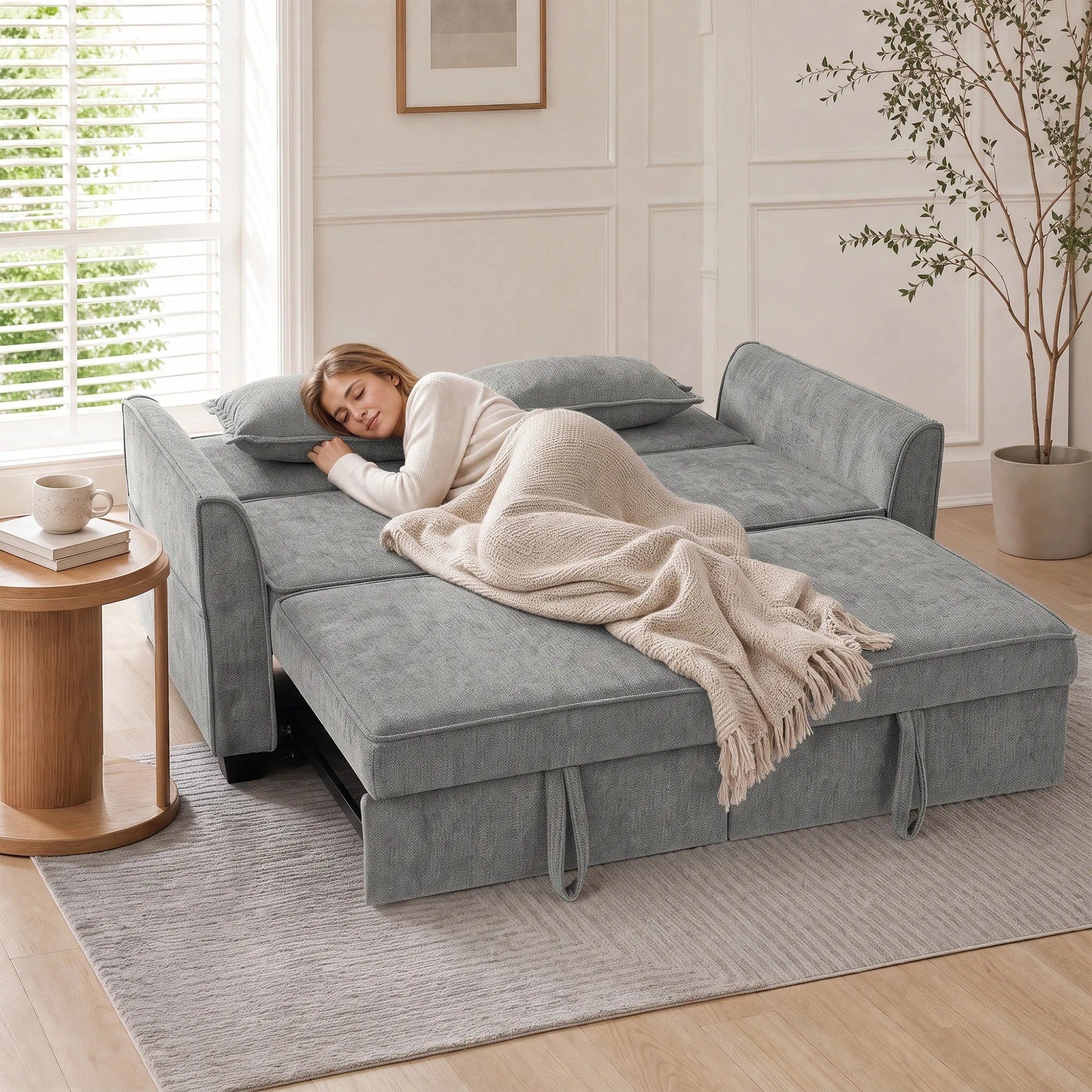 Dvivietė išskleidžiama sofa 4-in-1, pilka