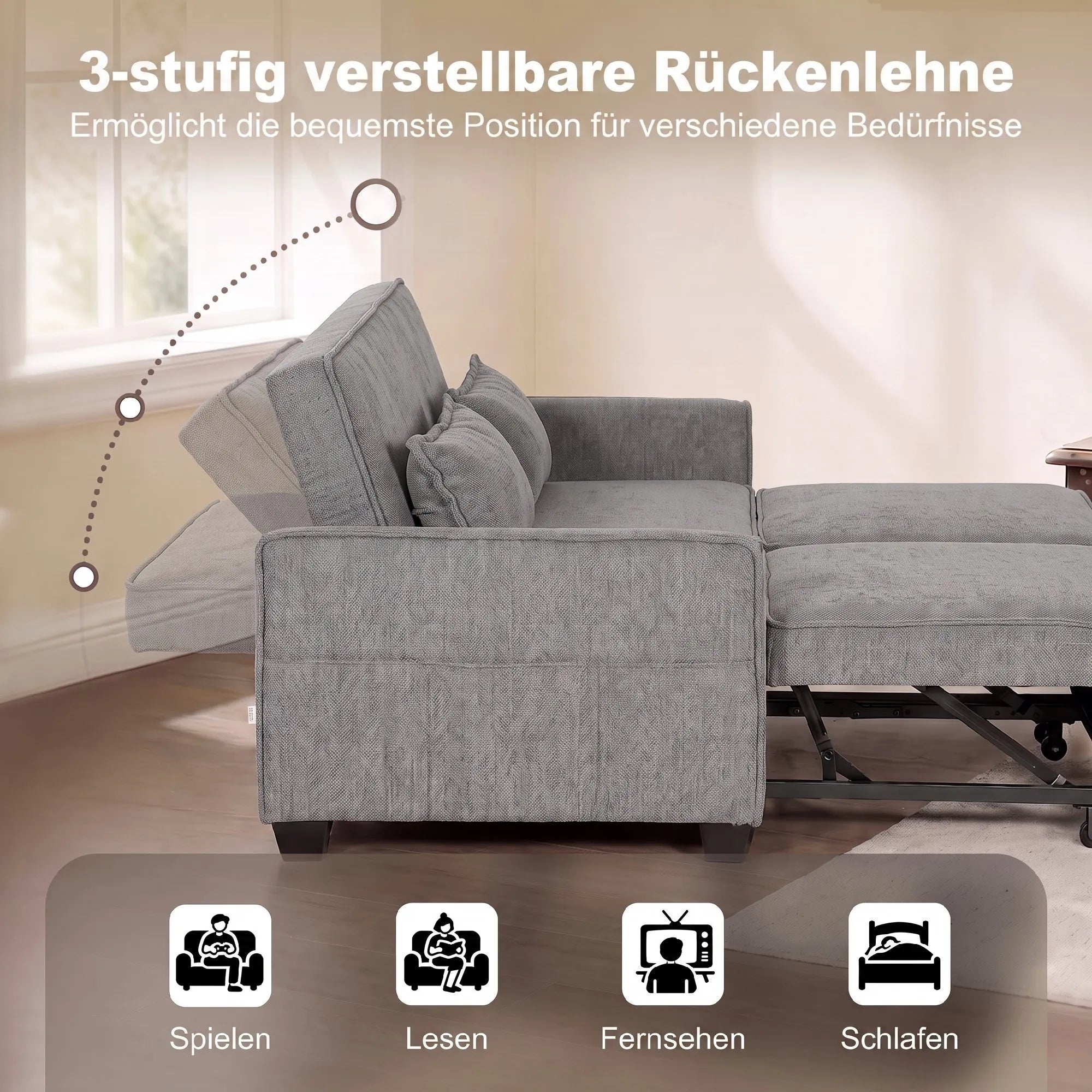 Dvivietė išskleidžiama sofa 4-in-1, pilka