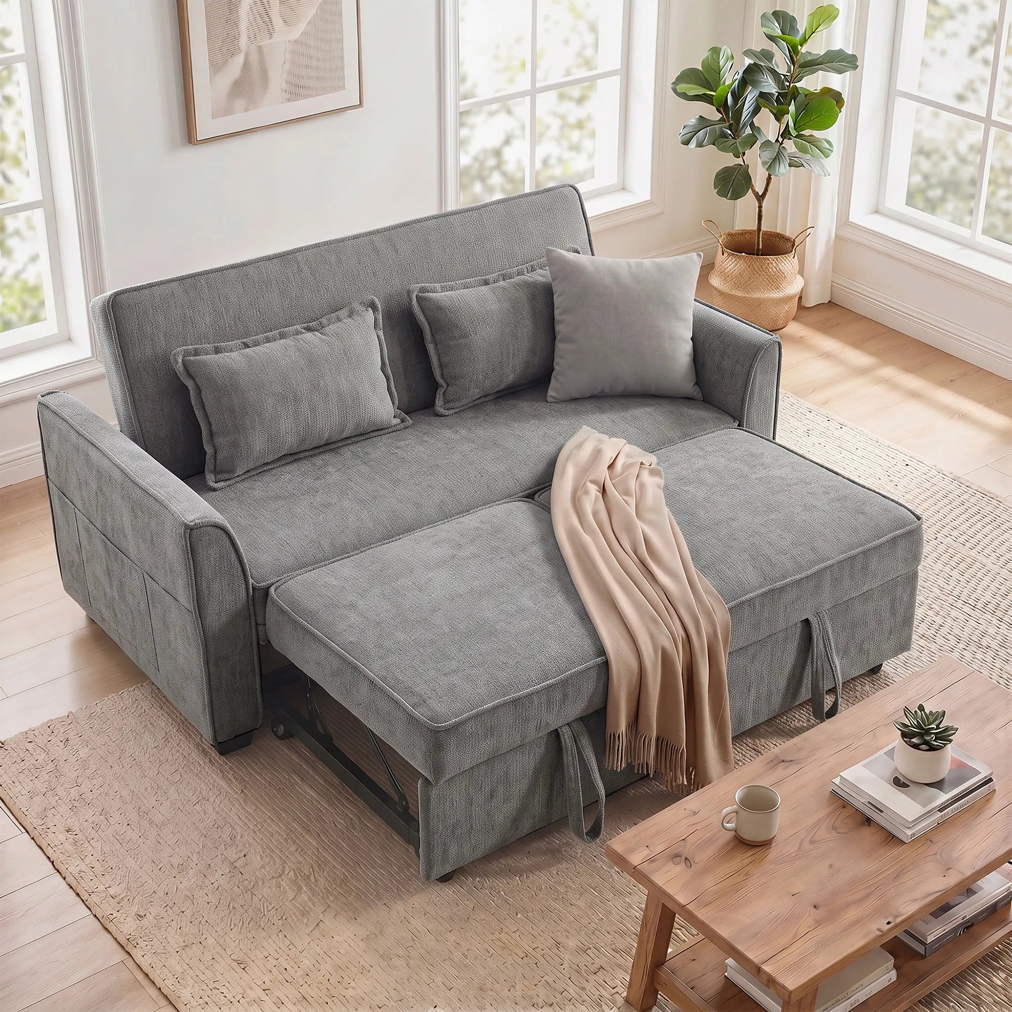 Dvivietė išskleidžiama sofa 4-in-1, pilka