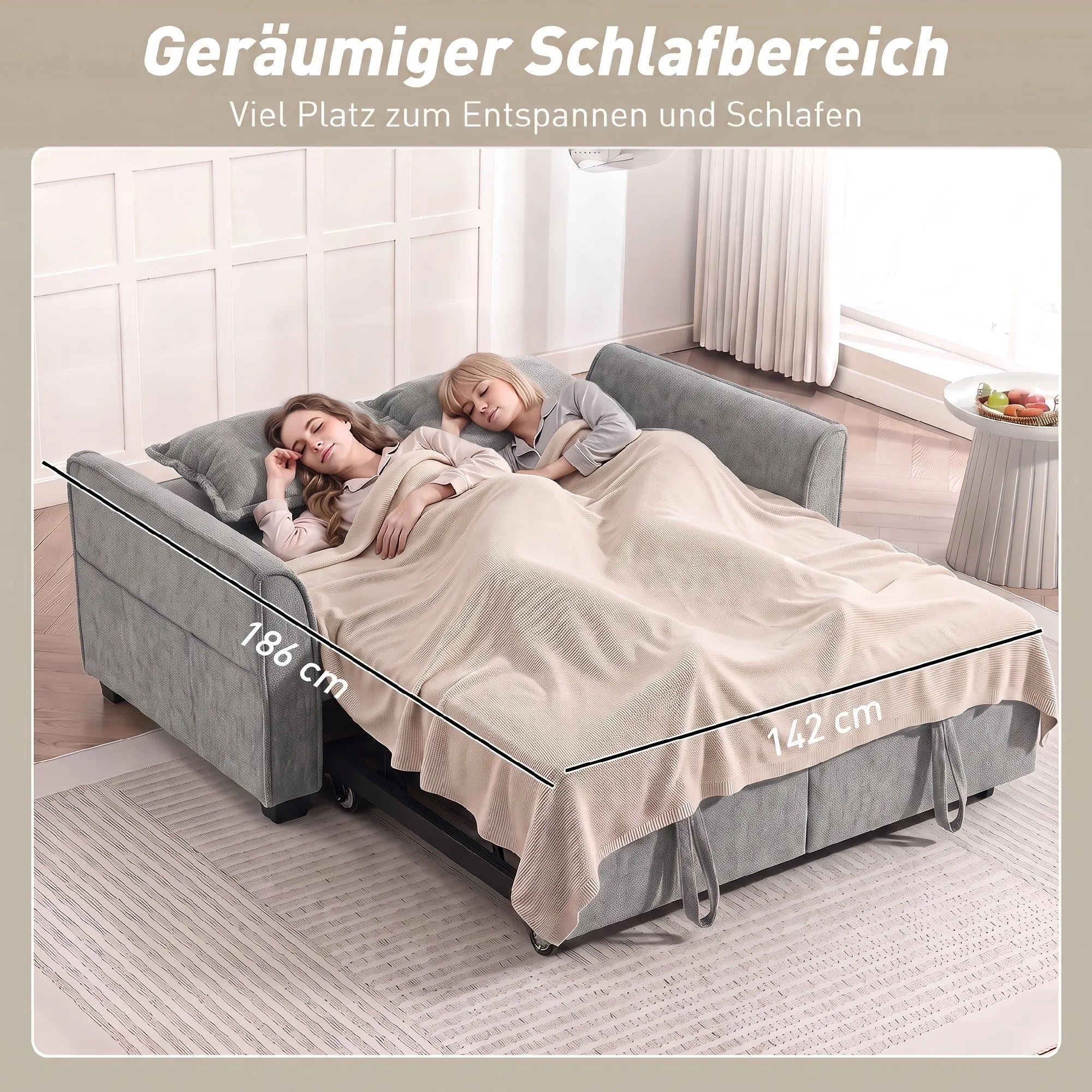 Dvivietė išskleidžiama sofa 4-in-1, pilka
