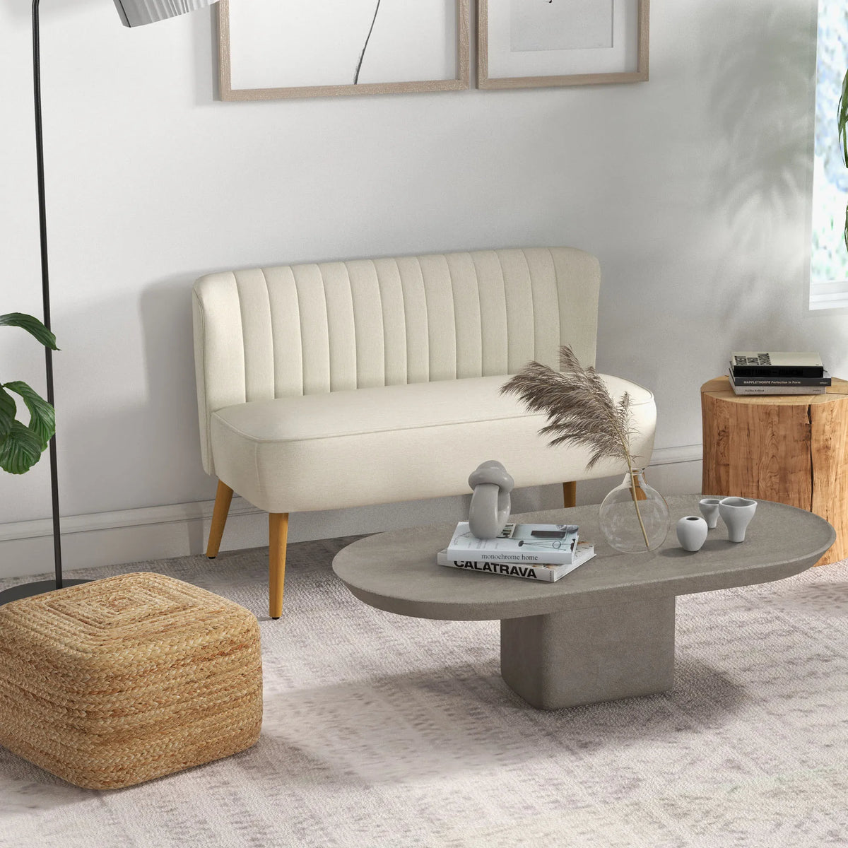 Dvivietė sofa, 117 × 56,5 × 77 cm, kreminė balta