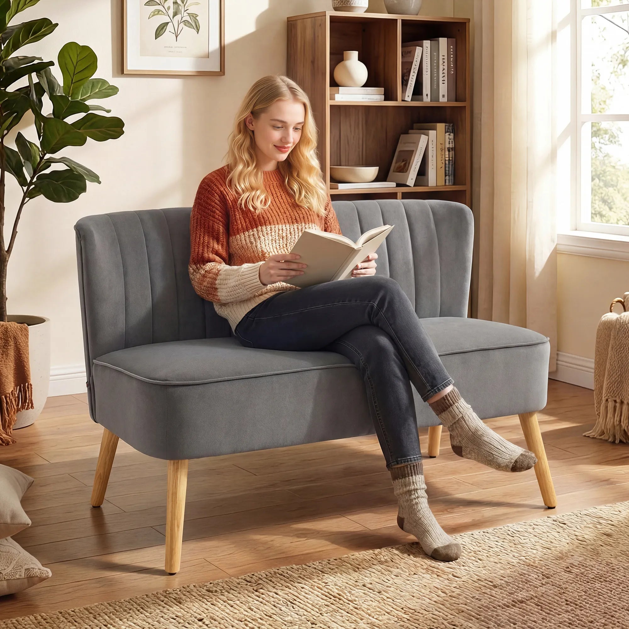 Dvivietė sofa, 117 cm, iki 220 kg, tamsiai pilka