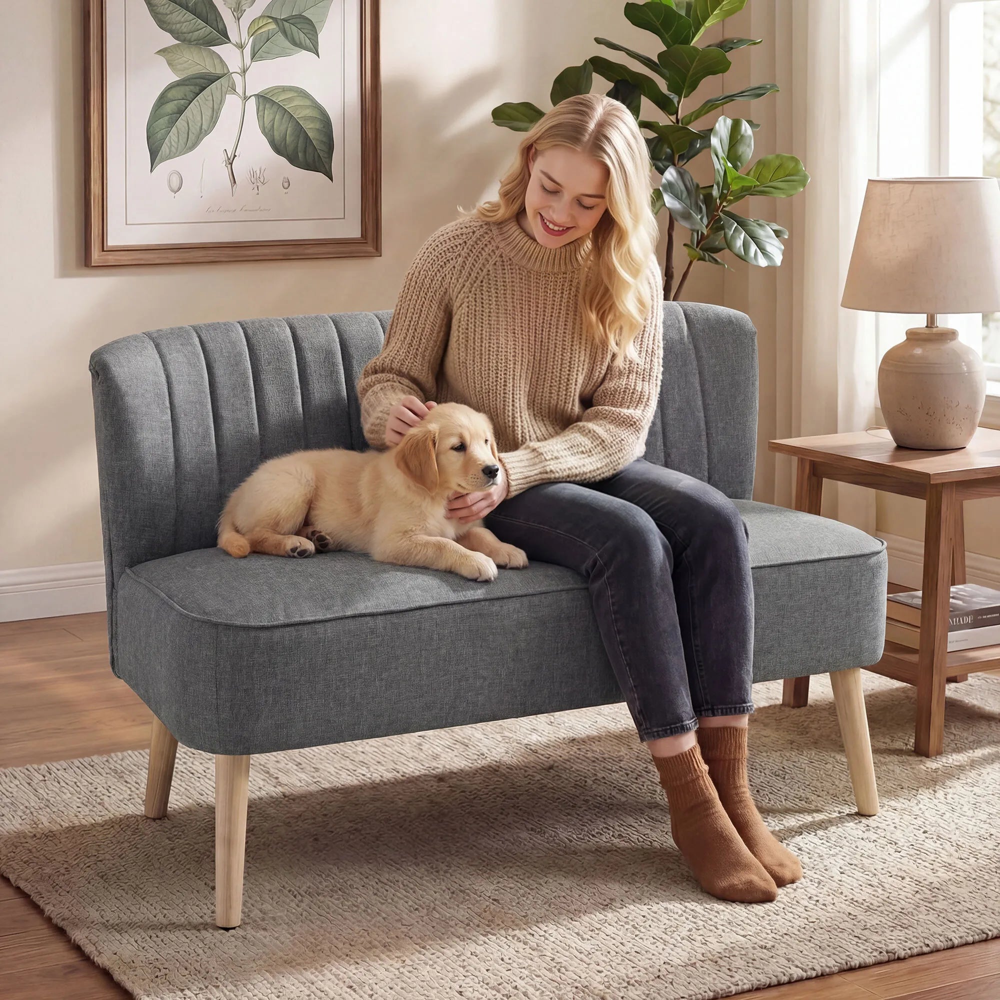 Dvivietė sofa, 117 cm, pilka