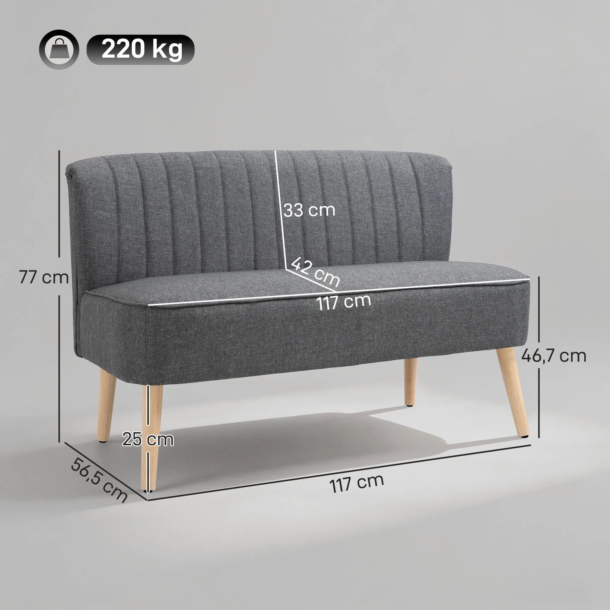 Dvivietė sofa, 117 cm, pilka