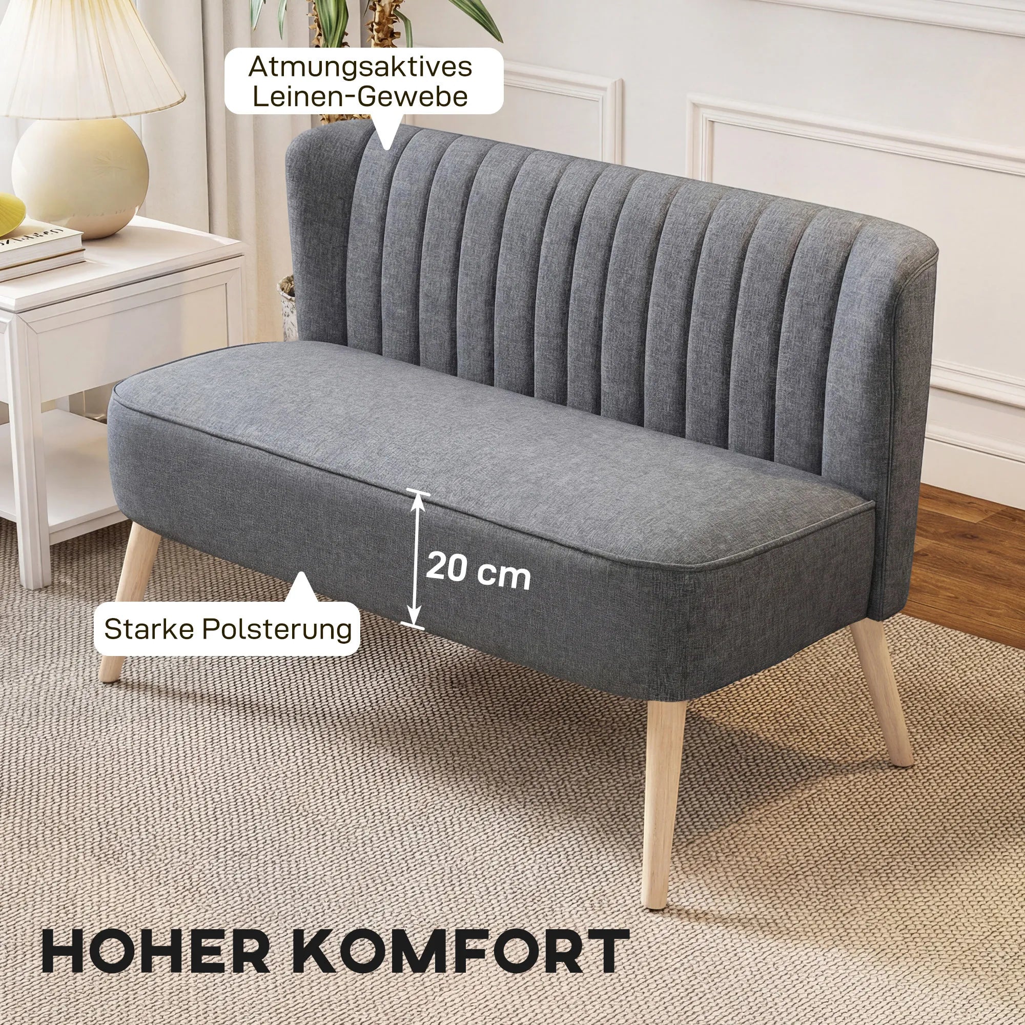 Dvivietė sofa, 117 cm, pilka