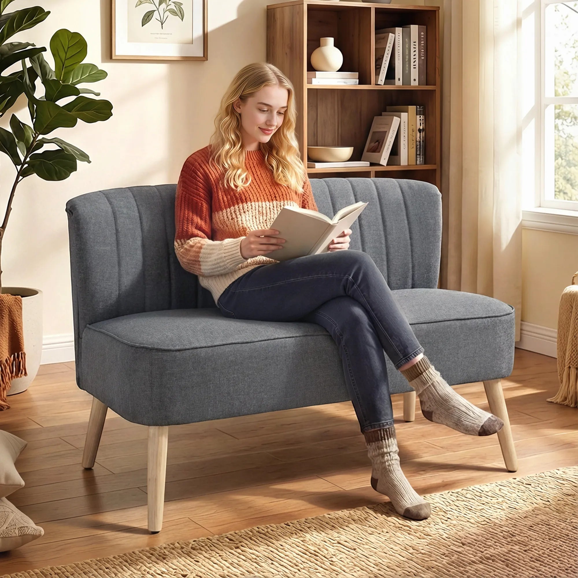 Dvivietė sofa, 117 cm, pilka