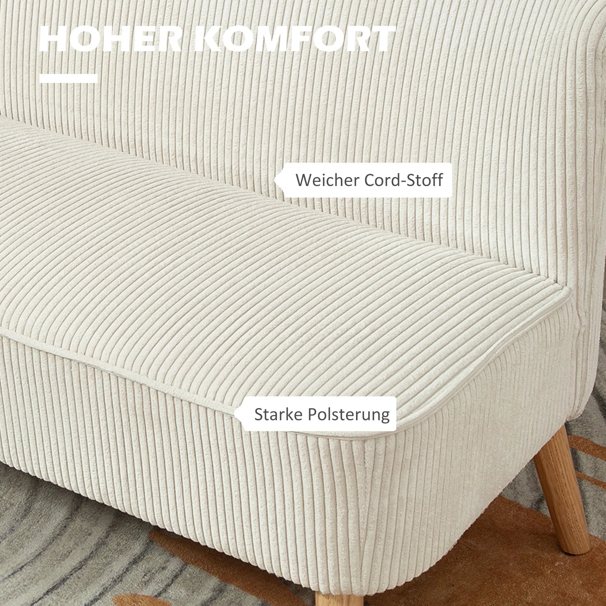 Dvivietė sofa, 117 cm pločio, kreminė balta