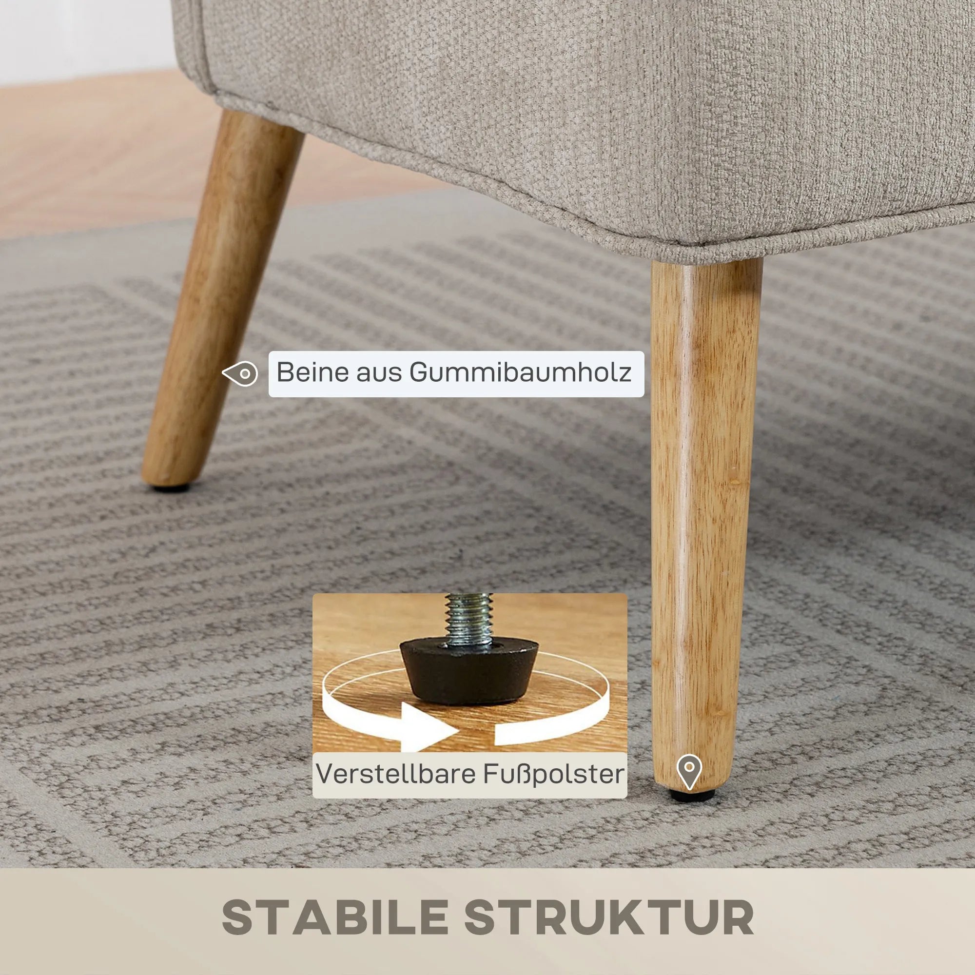 Dvivietė sofa, 117 cm, smėlio spalvos