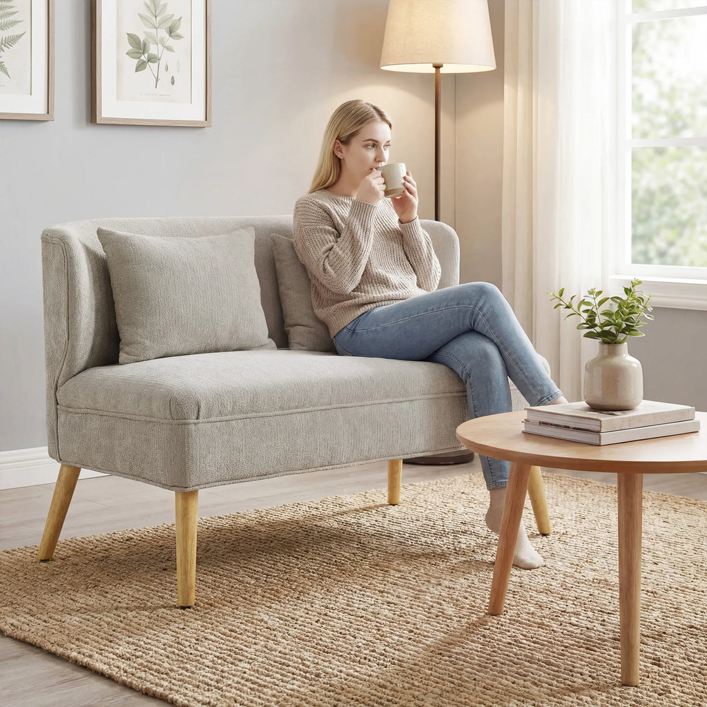 Dvivietė sofa, 117 cm, smėlio spalvos