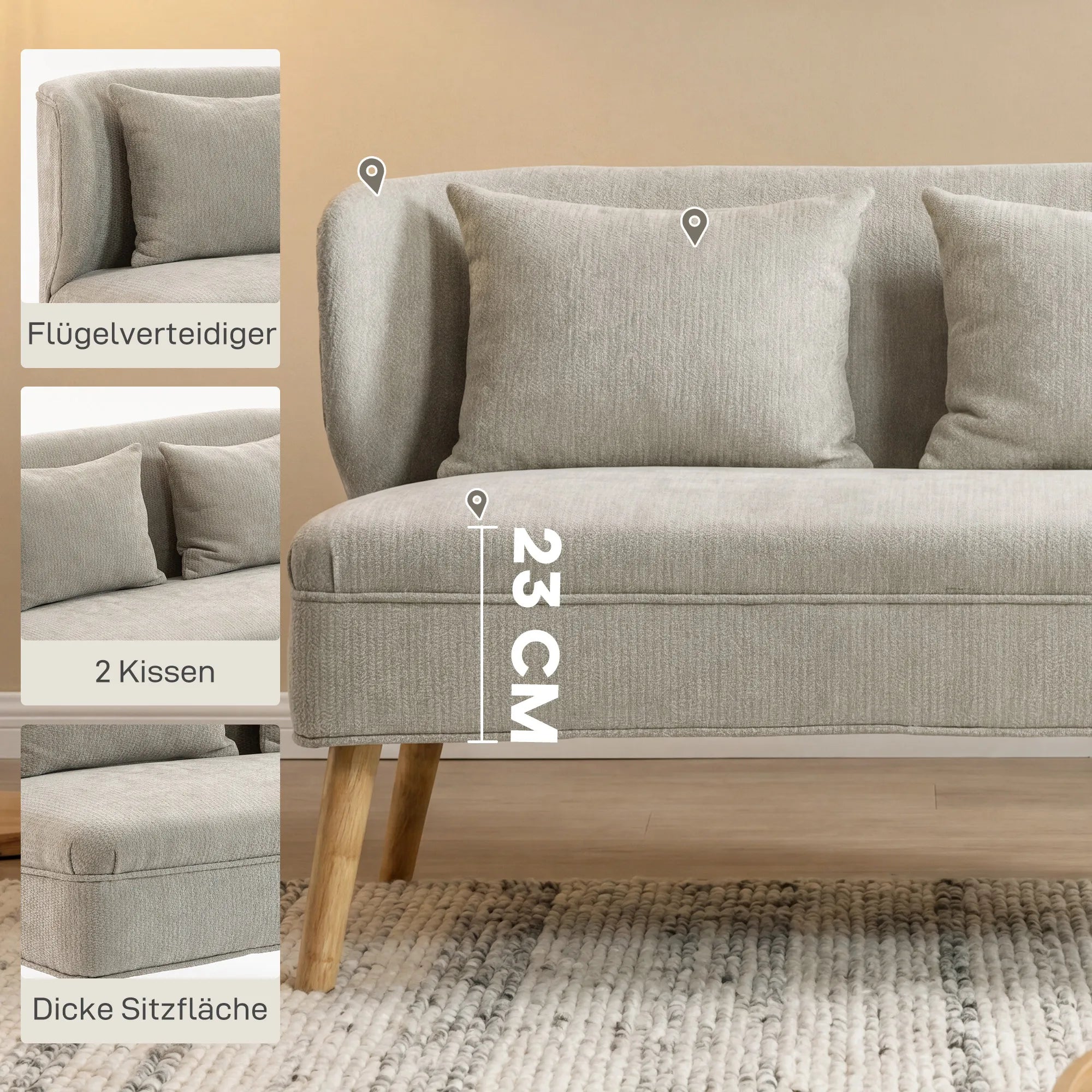 Dvivietė sofa, 117 cm, smėlio spalvos