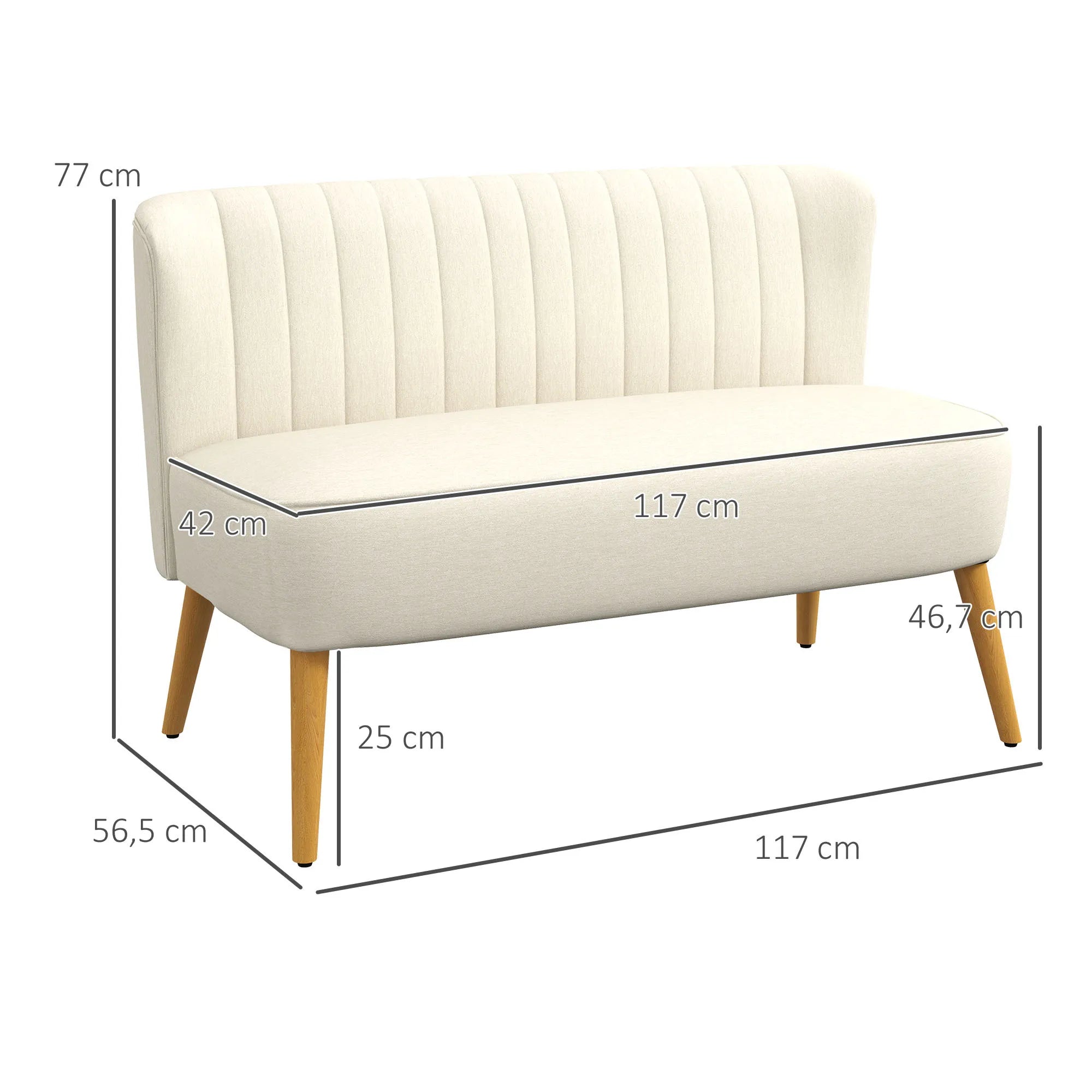 Dvivietė sofa, 117 x 56,5 x 77 cm, kreminė balta