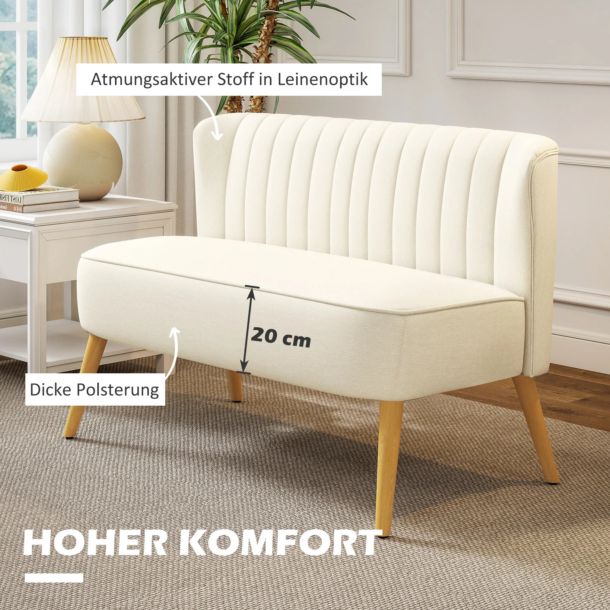 Dvivietė sofa, 117 x 56,5 x 77 cm, kreminė balta