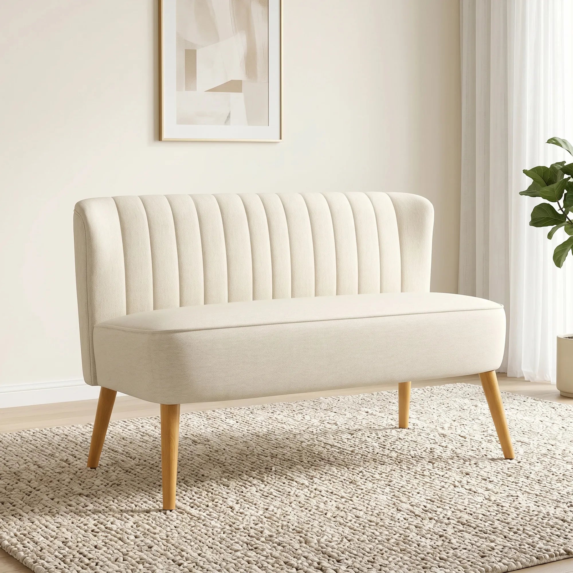 Dvivietė sofa, 117 x 56,5 x 77 cm, kreminė balta