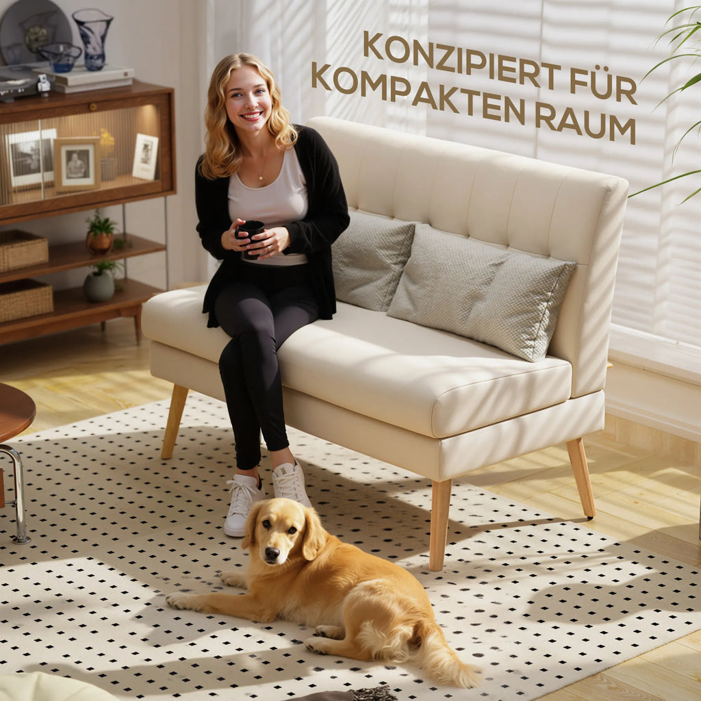 Dvivietė sofa, 118 cm pločio, smėlio spalvos