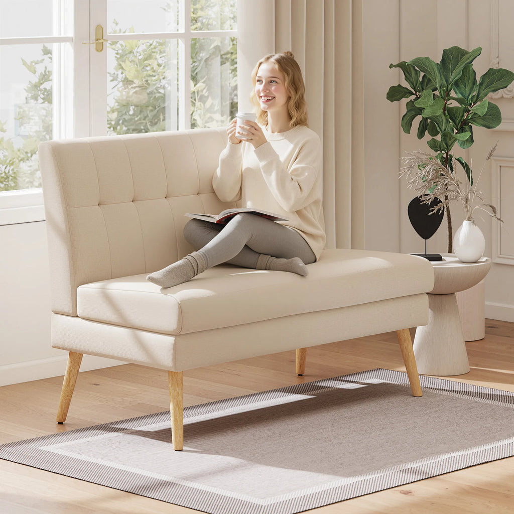 Dvivietė sofa, 118 cm pločio, smėlio spalvos
