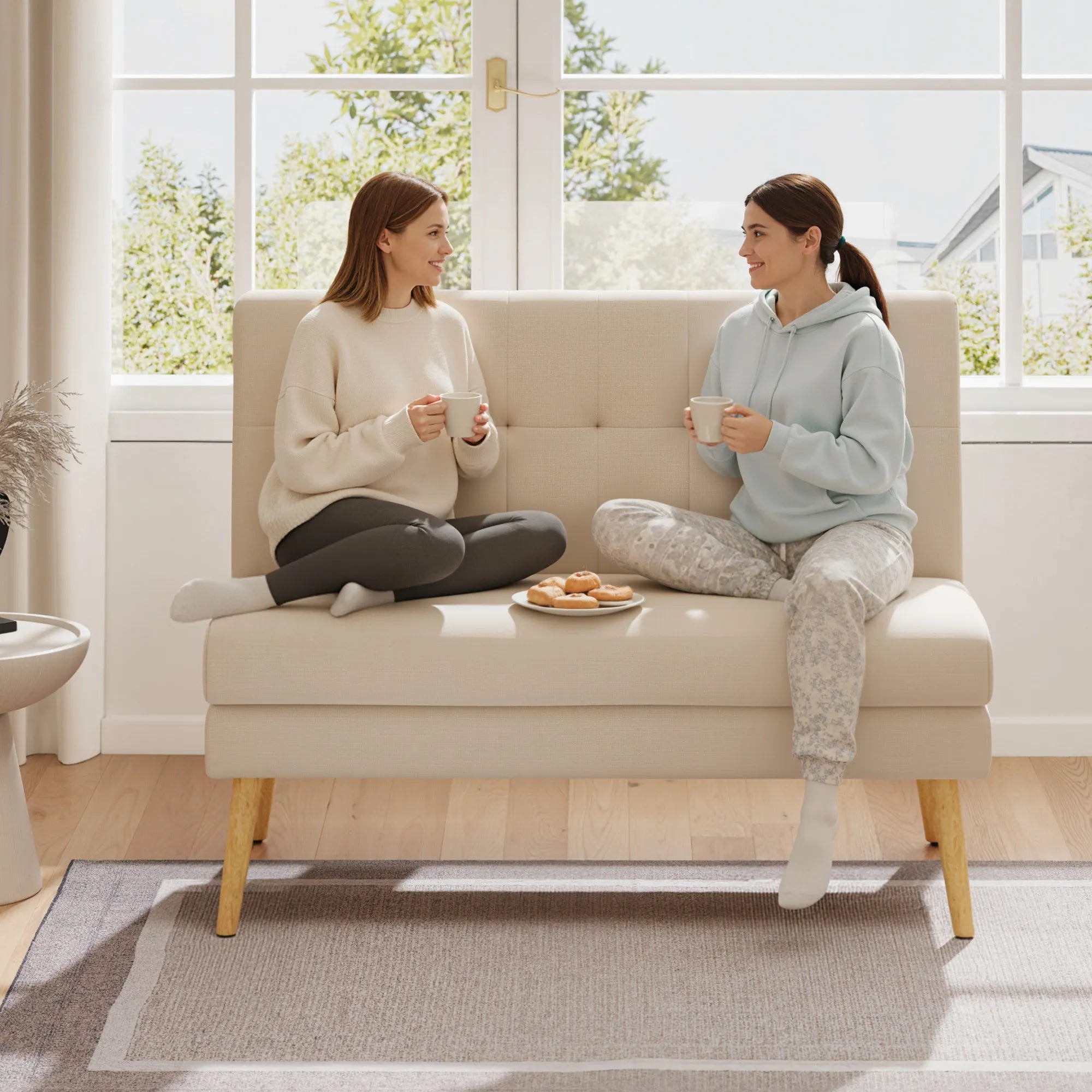 Dvivietė sofa, 118 cm pločio, smėlio spalvos
