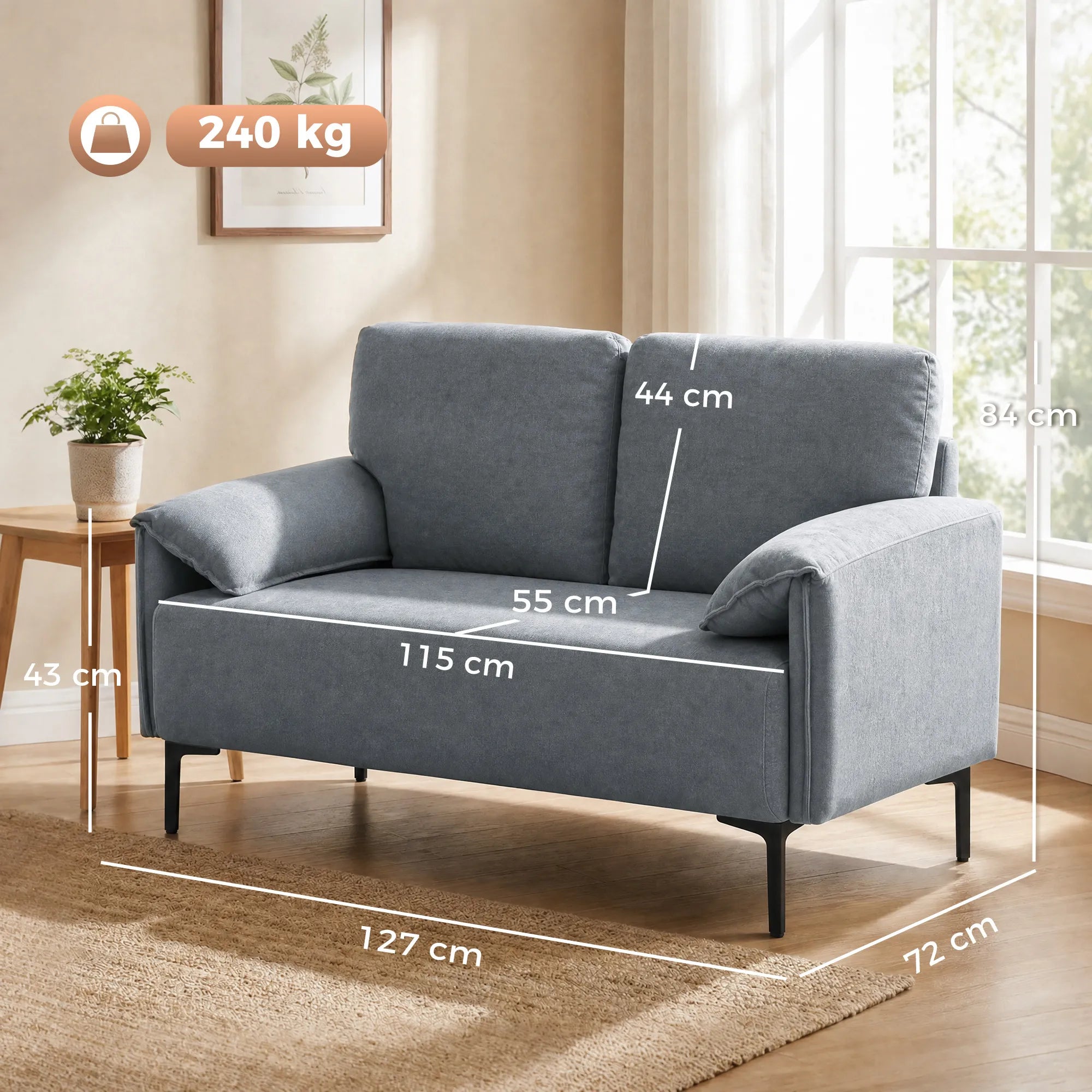 Dvivietė sofa, 127 cm, juoda